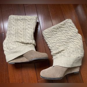 Steve Madden unique tan knit calf wedge booties size 6 1/2